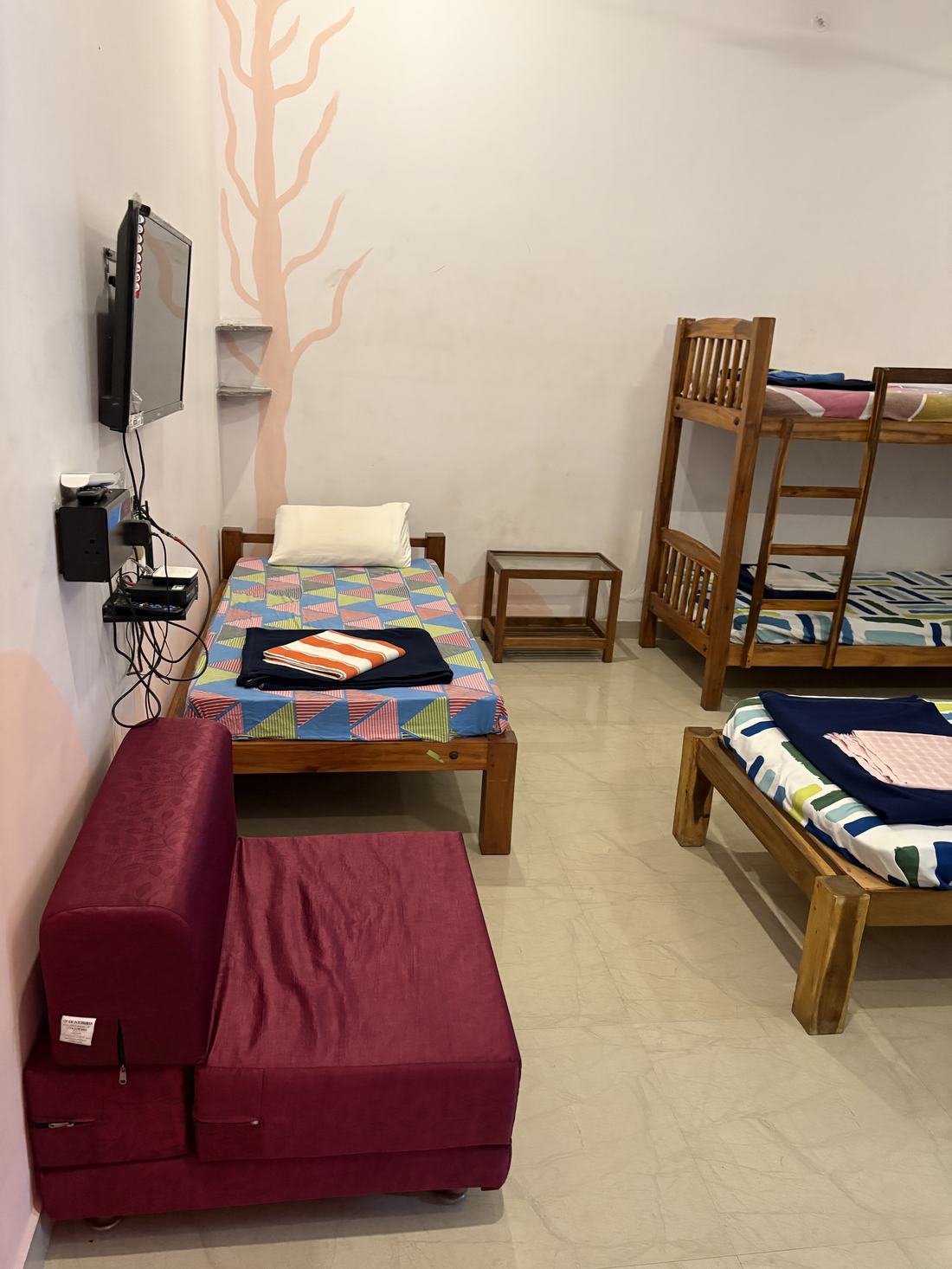 Agni room G3, Art Le Cafe Auroville — single bed and bunk beds