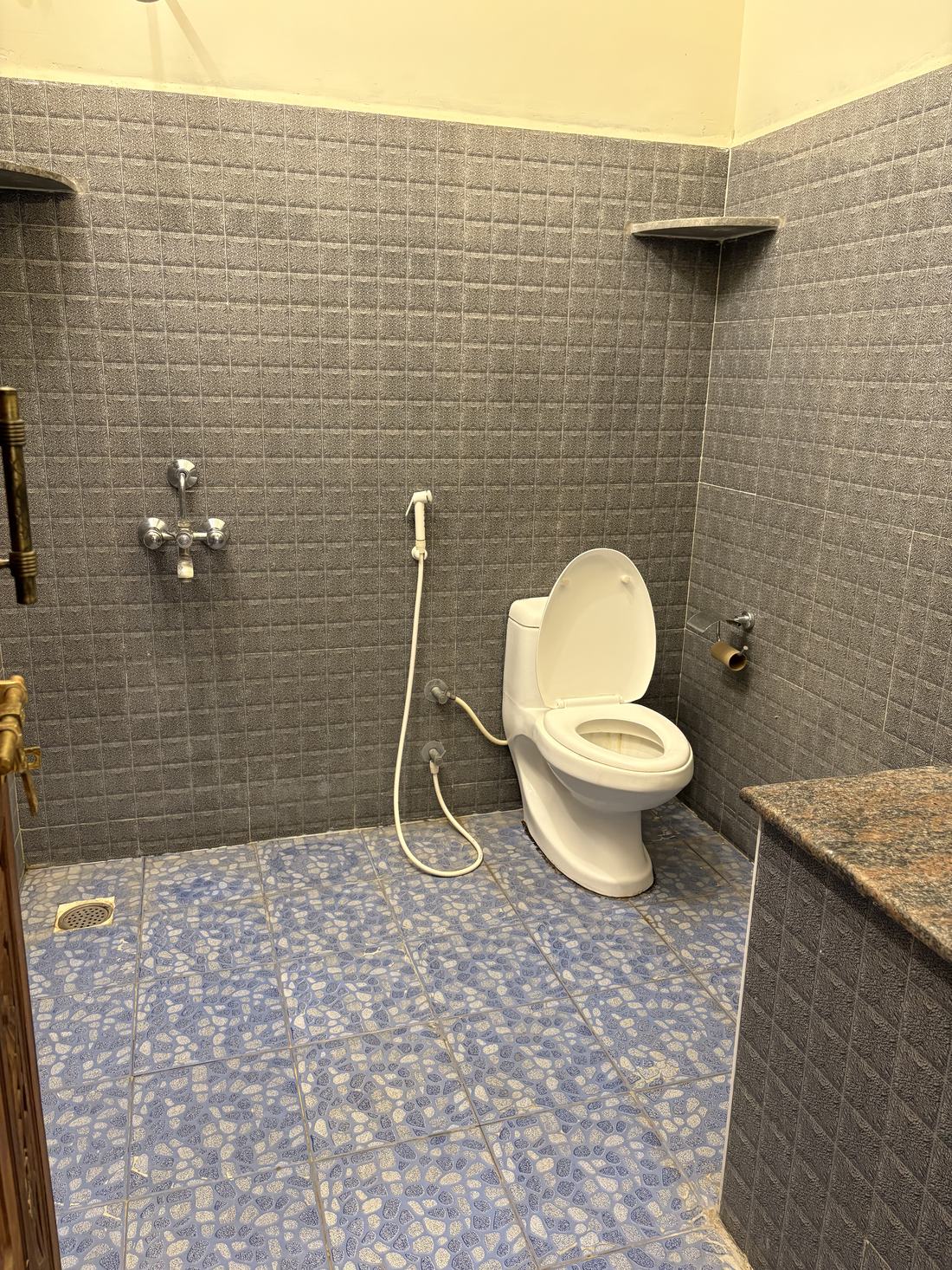 Room G6, Art Le Cafe Auroville — bathroom with toilet