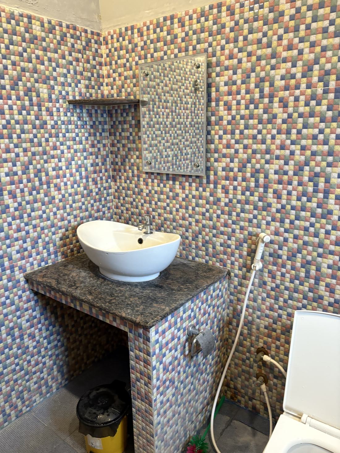 Atlantis room F9, Art Le Cafe Auroville — bathroom sink and toilet