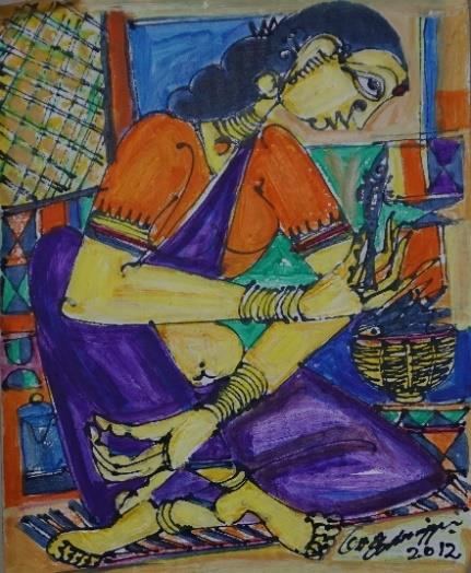 Untitled painting no. 32 by M Suriyamoorthy, 2012