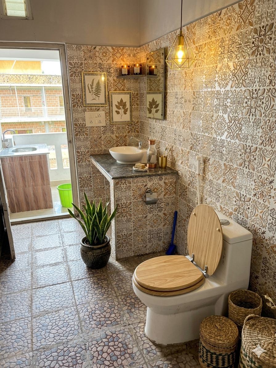 Hera room S19, Art Le Cafe Auroville — bathroom with sink and toilet